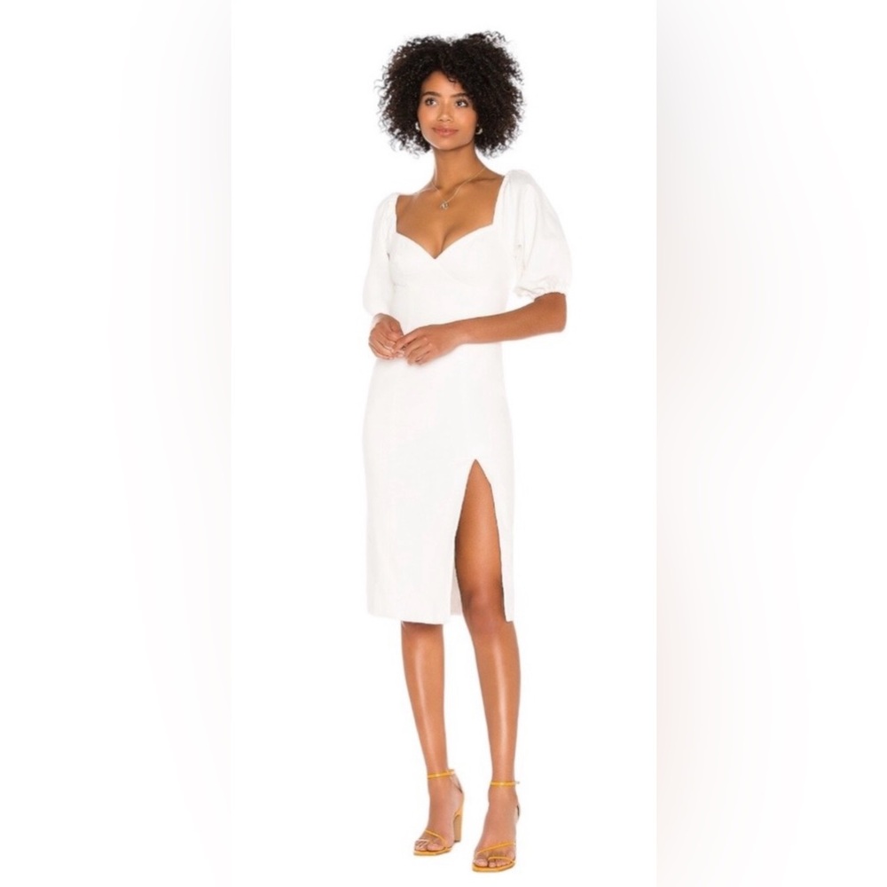 Song Of Style Rosalie Midi 100% Cotton Sweetheart Neckline Dress In White Size M
